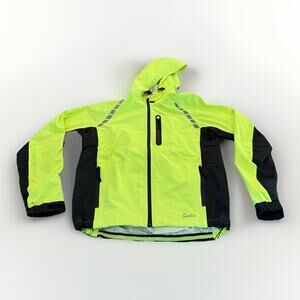 Scollit Mens Neon Green Full Zip Hooded Cycling Rain Jacket Size S Small